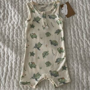 NWT Angel Dear Rib Modal Sea Turtle Print Henley Tank Romper 6-12M